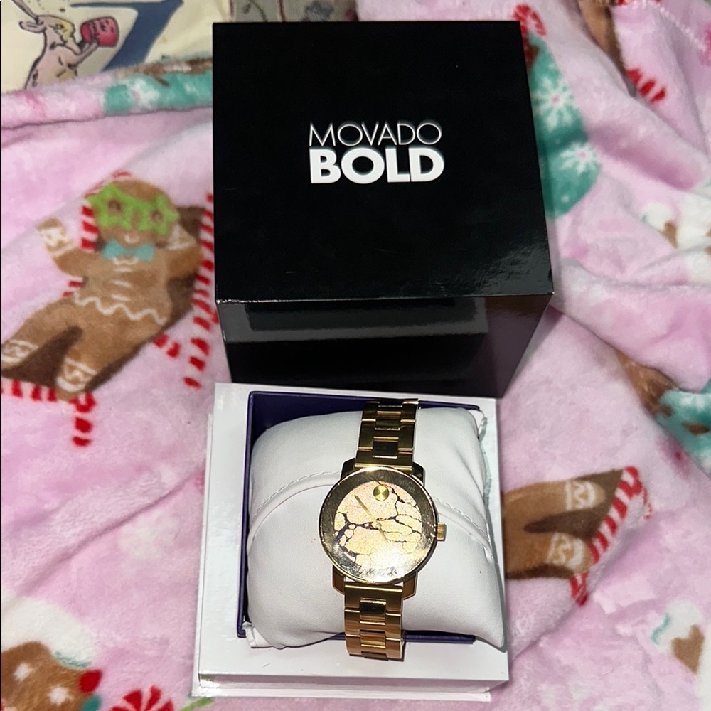 Movado Bold Marble Dial Gold Watch